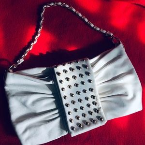 Studded White Leather Handbag